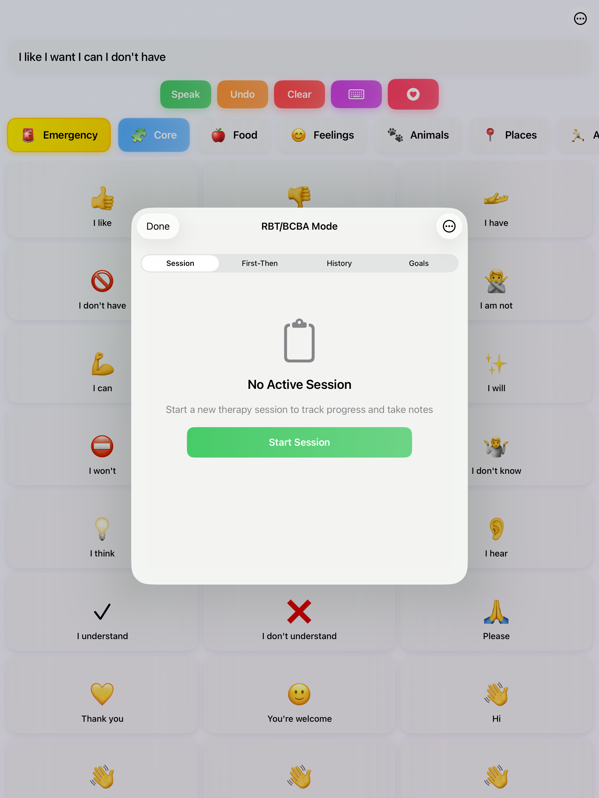 RBT/BCBA Mode Screen